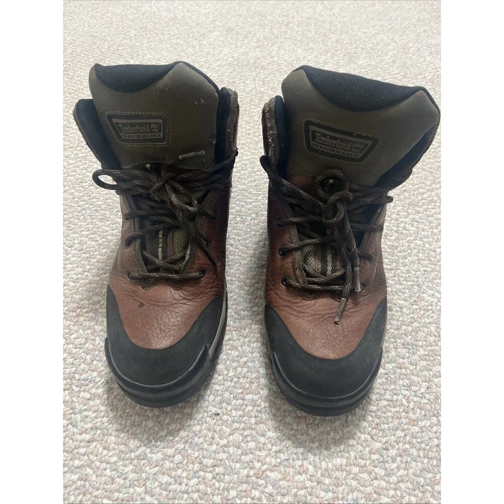 Timberland Mens Brown Black Leather Boots Man made Lining Sole US Size 12
